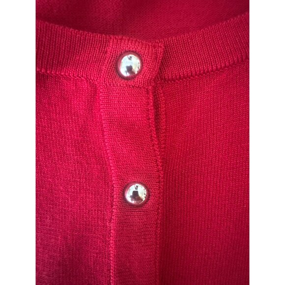 2/$30 White House Black Market Small Red Cardigan Sweater Embellished Shoulder - Picture 10 of 16